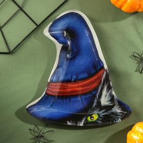 Блюдо стеклянное сервировочное Доляна «Хэллоуин. Кот в шляпе», 19,8×18,1×1,7 см