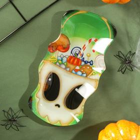 Блюдо стеклянное сервировочное Доляна «Хэллоуин. Череп с конфетами», 20×10,5 см