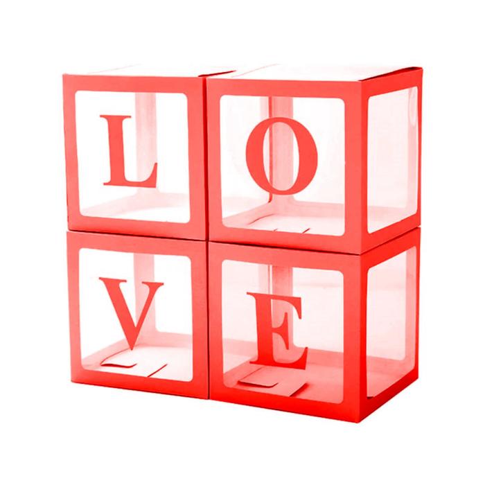 Набор коробок для воздушных шаров Love, красный, 30х30х30 см, 4 шт. - Фото 1