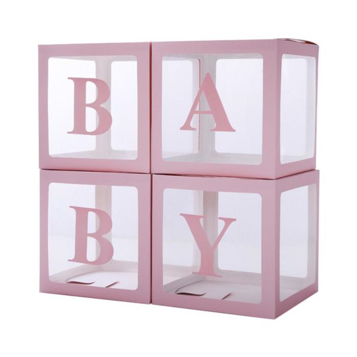 Набор коробок для воздушных шаров Baby, 30 × 30 × 30 см, в упаковке 4 шт., розовый