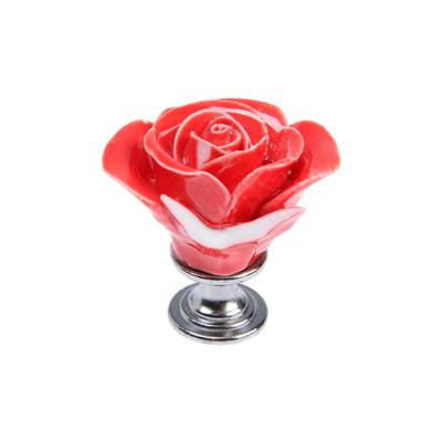 УЦЕНКА Ручка кнопка, “Роза” керамическая, цвет караловый, основание цинк