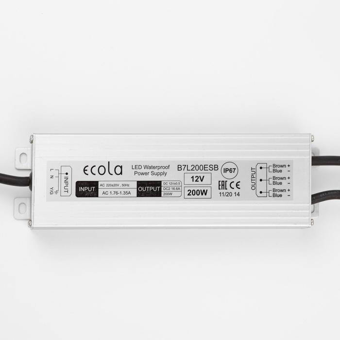 Блок питания Ecola для светодиодной ленты 12 В, 200 Вт, IP67 - фото 1911619995