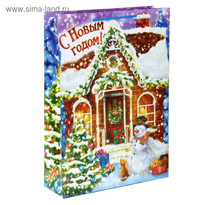 Пакет ламинированный вертикальный (блестки) «Снежный домик», 32 × 44,5 см - Фото 1