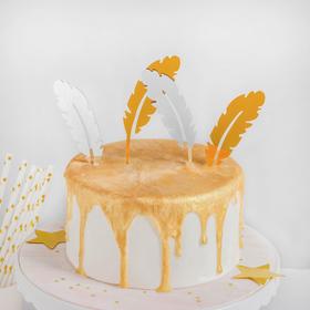 Набор топперов для торта «Перо», 4 шт, цвет золотой