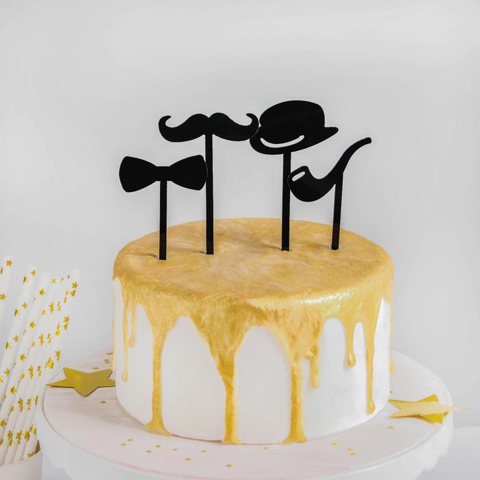 Набор топперов для торта «Джентельмен», 4 шт., цвет чёрный - Фото 1
