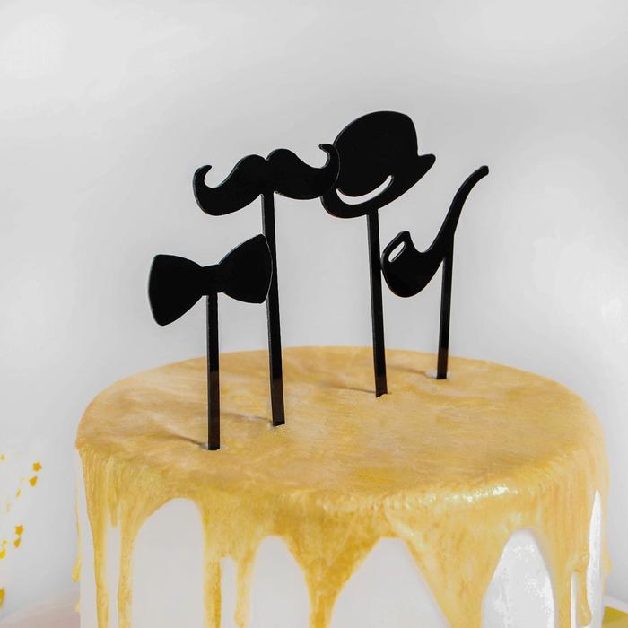 Набор топперов для торта «Джентельмен», 4 шт, цвет чёрный - фото 1882271438