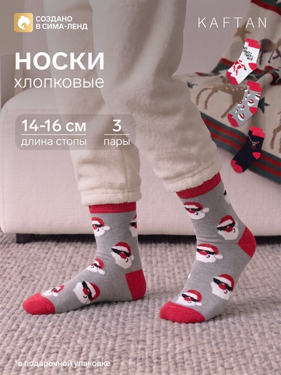 Носки детские новогодние KAFTAN «Друзья», набор 3 пары, р-р 14-16