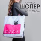 Сумка-шопер Bad cat без молнии с подкладкой, наружный карман, цвет белый - фото 9408425