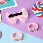 Набор для волос "Лола" (2 резинки, 1 зажим) бантики ушки, 2 см, розовый (комплект 6 шт) - фото 21374361