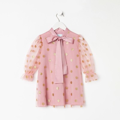 Платье детское нарядное KAFTAN горошек, рост 122-128, розовый