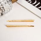 Невидимка для волос "Миа" (набор 2 шт) штрихи, 6,5 см, золото 6970719