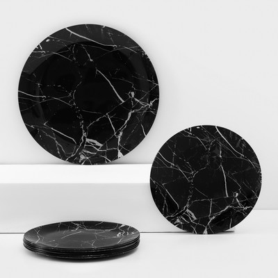 Набор столовый Доляна «Мрамор», 7 предметов: тарелка d=30 см - 1 шт., d=21.5 см - 6 шт., стекло, чёрный