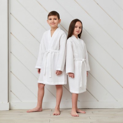 Халат вафельный детский Крошка Я Boho размер 34 (122-128 см) белый, 100% хлопок 290 г/м²