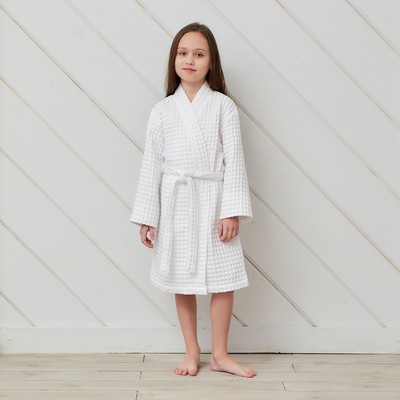 Халат вафельный детский Крошка Я Boho размер 34 (122-128 см) белый, 100% хлопок 290 г/м²