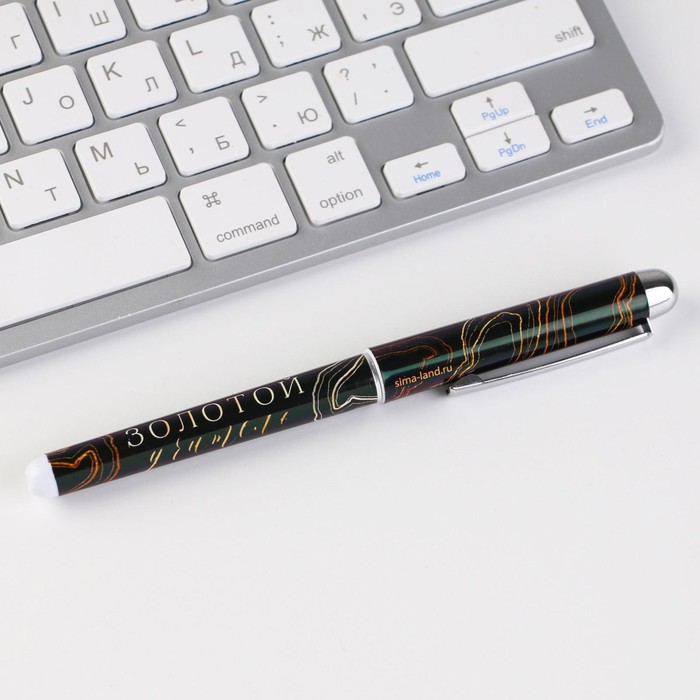 Ручка с колпачком «Золотой учитель», пластик, синяя паста, фурнитура серебро, 1.0 мм - фото 1905856731