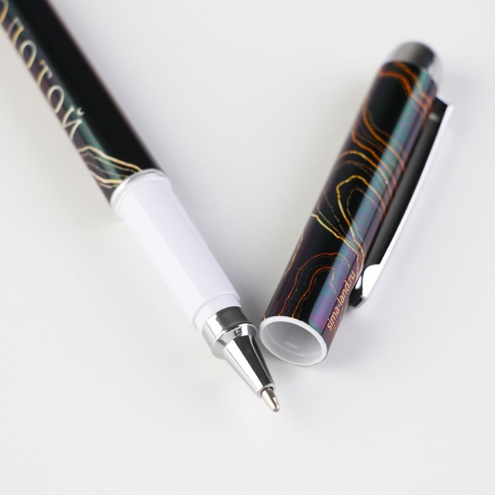Ручка с колпачком «Золотой учитель», пластик, синяя паста, фурнитура серебро, 1.0 мм - фото 1882271988