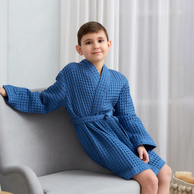 Халат вафельный детский Крошка Я Boho р.34 (122-128 см) цв. синий, 100%хл, 290 г/м²