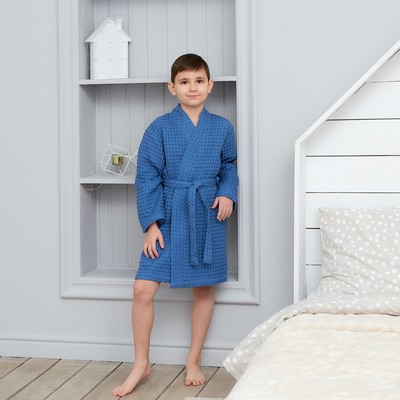 Халат вафельный детский Крошка Я Boho р.34 (122-128 см) цв. синий, 100%хл, 290 г/м²