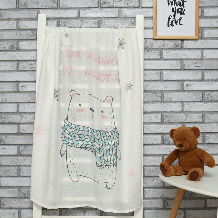 Пелёнка муслиновая Крошка Я «Зима» 120×110 см, двухслойная, 70% бамбук, 30% хлопок - Фото 1