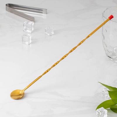 Ложка барная с мадлером из нержавеющей стали, длина 33.5 см, цвет золотой