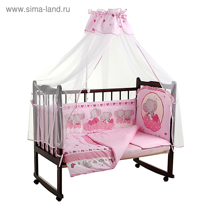 Комплект в кроватку "Слоник Боня", 7 предметов, цвет розовый - Фото 1