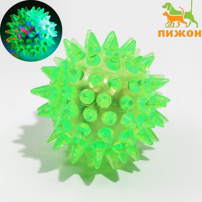 Мяч светящийся для животных малый, TPR, 4,5 см, зелёный - Фото 1