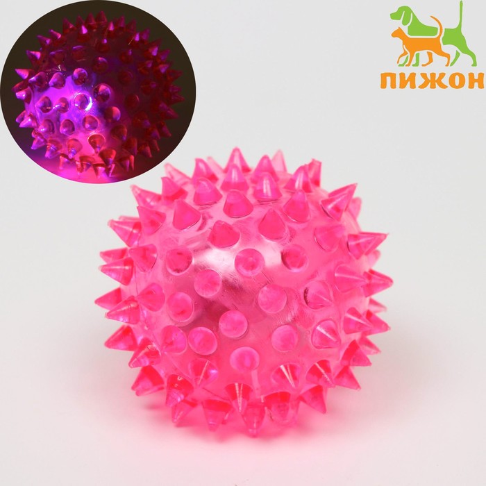 Мяч светящийся для собак средний, TPR, 5,5 см, розовый - Фото 1