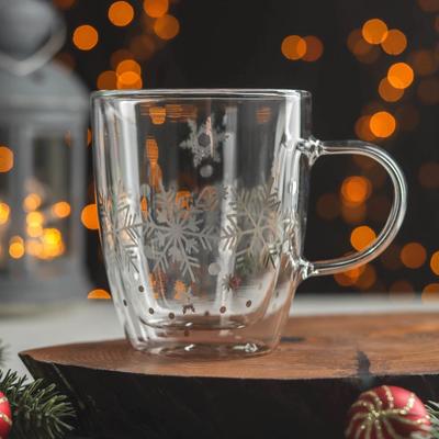Кружка стеклянная с двойными стенками Magistro «Дуо. Морозный узор», 300 мл