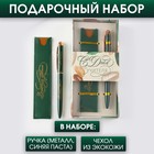 Подарочный набор «Золотому учителю»: матовая ручка металл синяя паста и чехол из экокожи - фото 9410425