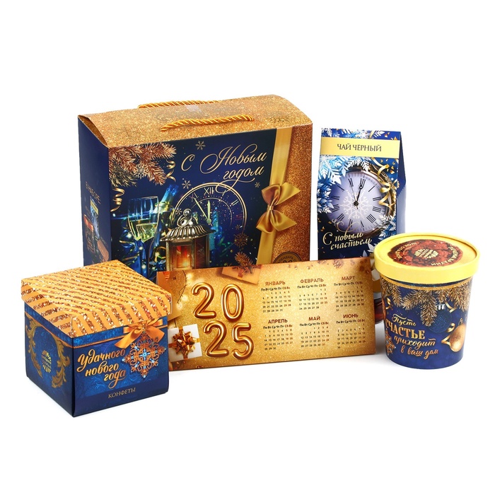 Подарочный набор новогодний «С Новым годом»: чай (50 г), конфеты (110 г), печенье брауни (120 г) - Фото 1