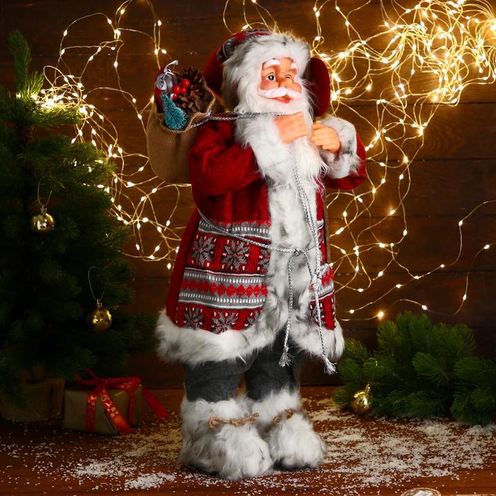 Дед Мороз "В красной шубке с орнаментом, с подарками" 60 см - фото 1908765728