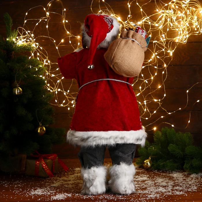 Дед Мороз "В красной шубке с орнаментом, с подарками" 60 см - фото 1908765730