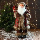 Дед Мороз "В красной клетчатой шубке, с фонариком/ c  веточками" 60 см - фото 319802321