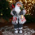 Дед Мороз "В бело-красной шубке с ремешком, с лыжами" 45 см - фото 318667946