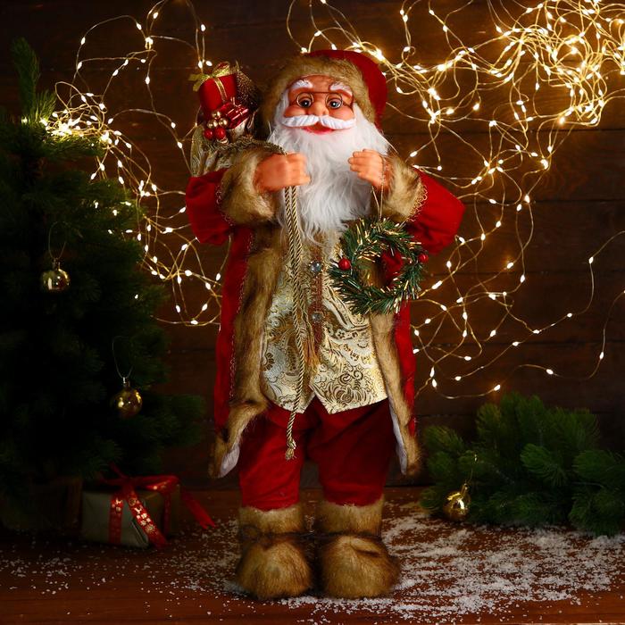 Дед Мороз "В золотом кафтане, с венком" 60 см - Фото 1
