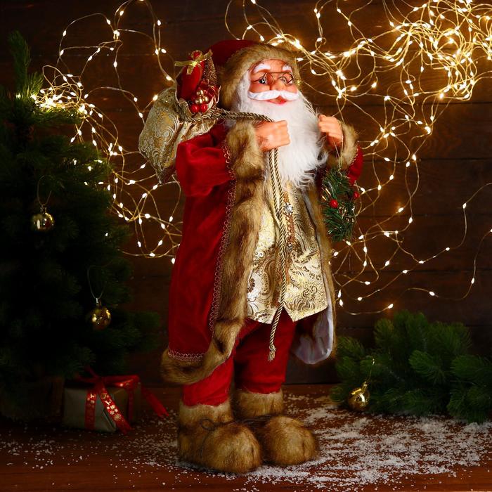 Дед Мороз "В золотом кафтане, с венком" 60 см - фото 1908765744