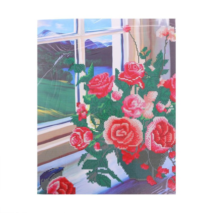 Алмазная мозаика с частичным заполнением «Букет на окне» 40х50 см, на подрамнике - фото 1888177710