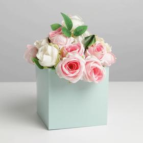 Коробка для цветов с PVC крышкой, мятная, 12 х 12 х 12 см