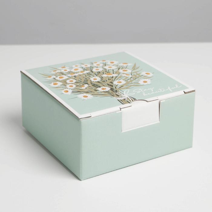 Коробка‒пенал, упаковка подарочная, «Ромашки», 15 х 15 х 7 см - фото 1889659574
