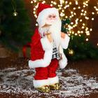 Дед Мороз "В свитере и блестящей шубке с белым мехом" двигается, фонарь светится, 15х35 см - Фото 2