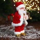 Дед Мороз "В свитере и блестящей шубке с белым мехом" двигается, лампа светится, 15х30 см - фото 3736242