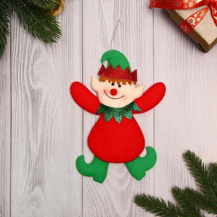 Подвеска мягкая на ёлку «Пляшущий эльф» 10×17 см, зелёно - красная - Фото 1