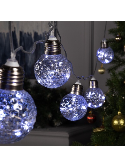 Гирлянда «Нить» 3 м с насадками «Лампочки шары», IP20, прозрачная нить, 80 LED, свечение белое, 8 режимов, 220 В