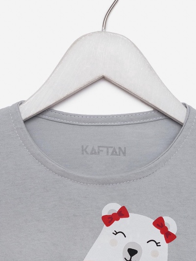 Пижама для девочки (лонгслив и брюки) KAFTAN: Polar Bear, сине-серая, размер 34 (122-128 см)