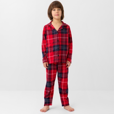 Пижама детская новогодняя (рубашка и брюки) KAFTAN: Christmas, красная, размер 36 (134-140 см)