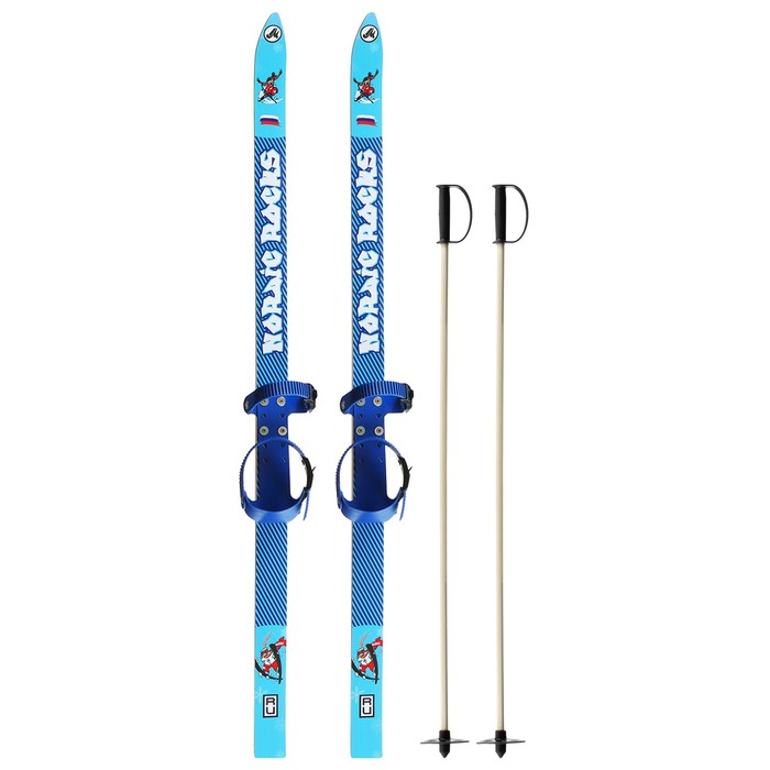 Лыжный комплект, 120 см, с креплениями и палками длиной 90 см, цвета микс - Фото 1