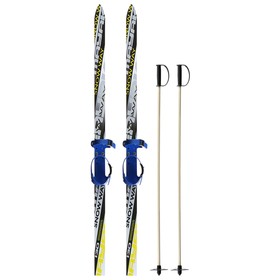 Лыжный комплект, 130 см, с креплениями и палками длиной 100 см, цвета МИКС