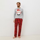 Пижама новогодняя мужская KAFTAN "Santa", цвет красный/серый, размер 48 - фото 297507849