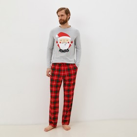 Пижама новогодняя мужская KAFTAN "Santa", цвет красный/серый, размер 50