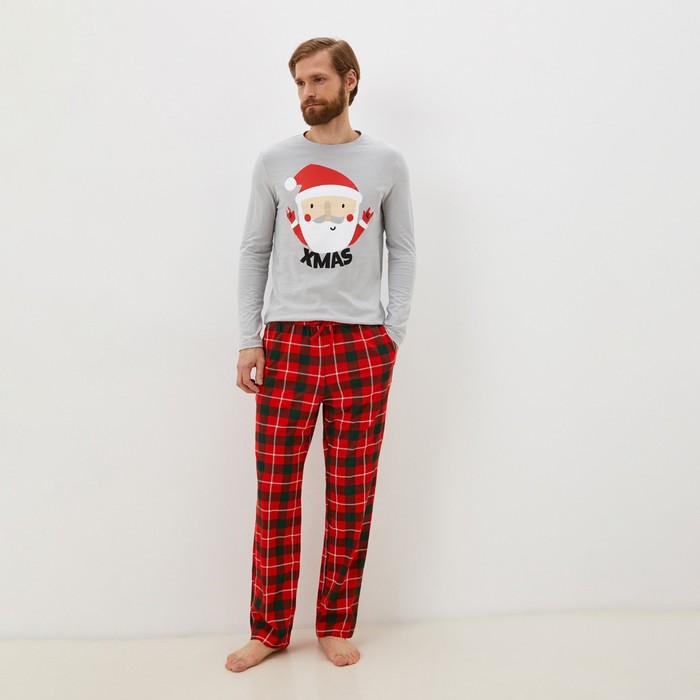 Пижама новогодняя мужская KAFTAN "Santa", цвет красный/серый, размер 52 - Фото 1